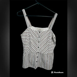 Loft Black, white, pink Stripped tank with button down front size Large